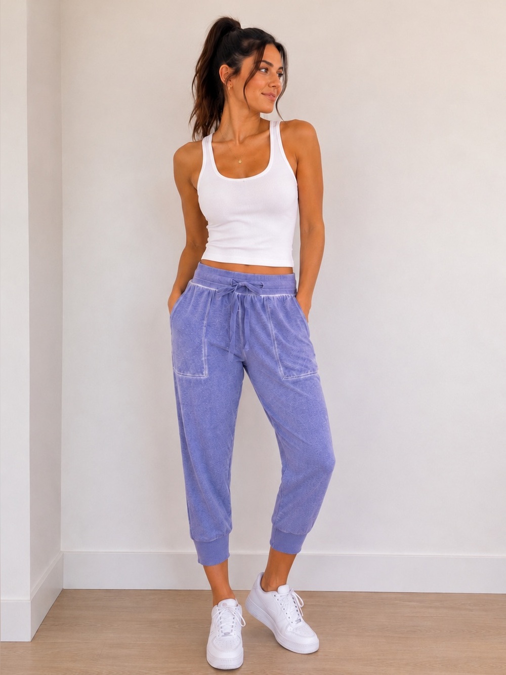 NWT Ambrielle Drawstring Cropped Jogger Sweatpants in Antique Blue Size Small